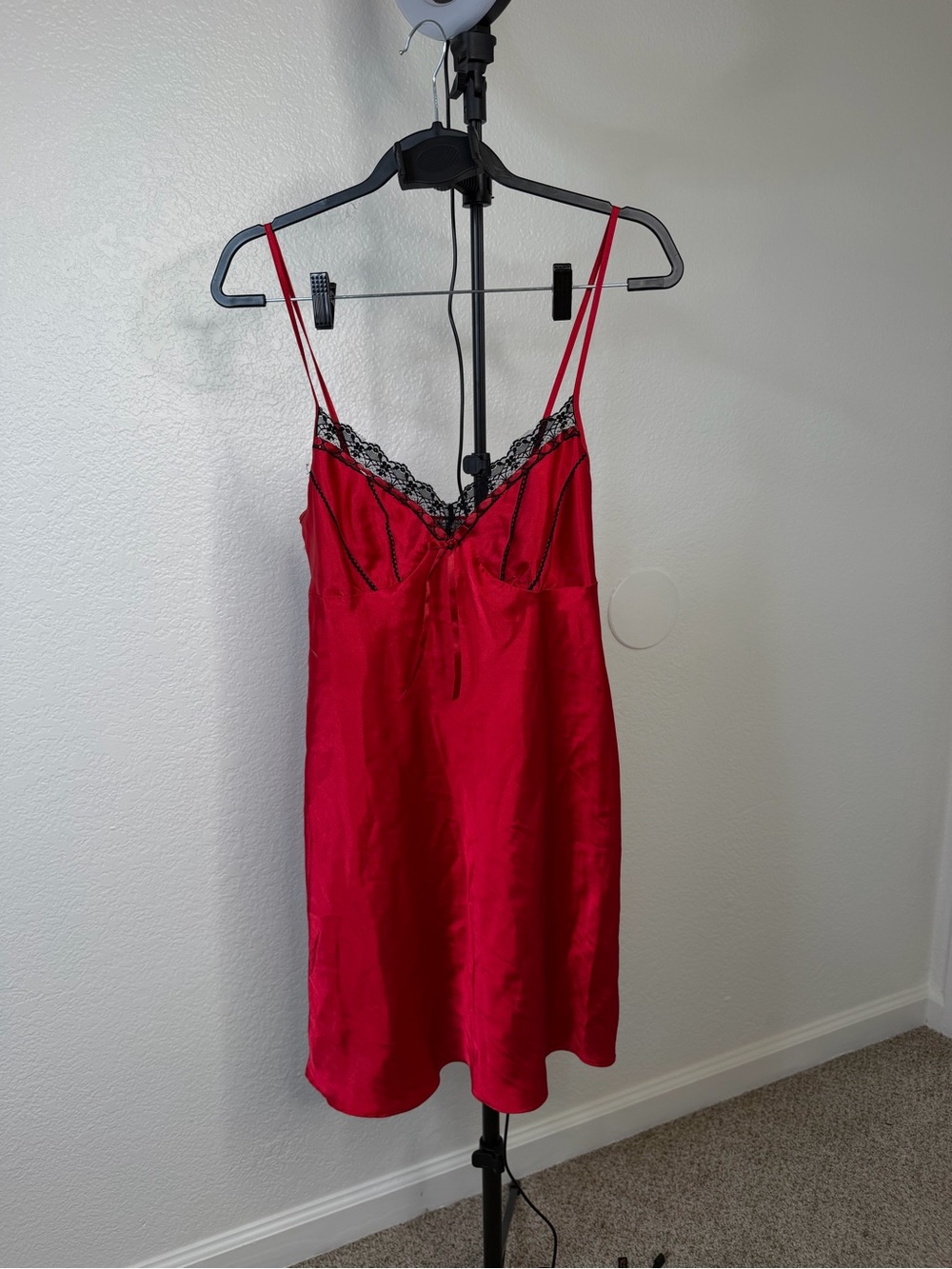 Y2K California Dynasty Red Satin Lace Slip Dress Size M